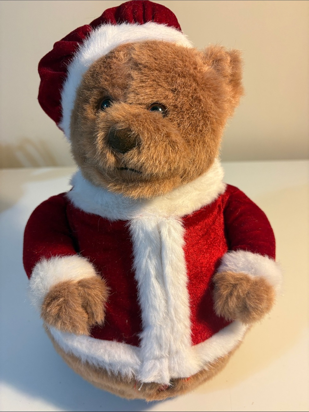 Holiday Plush Teddy Bear in Red and White Santa Outfit